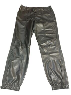 David Lerner Black Faux Leather Zip Ankle Jogger Pants Size 8 NWOT